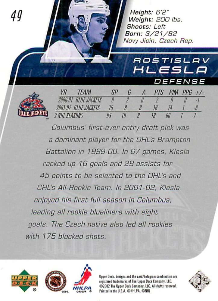 2002-03 UD Series 1 - Rostislav Klesla #49
