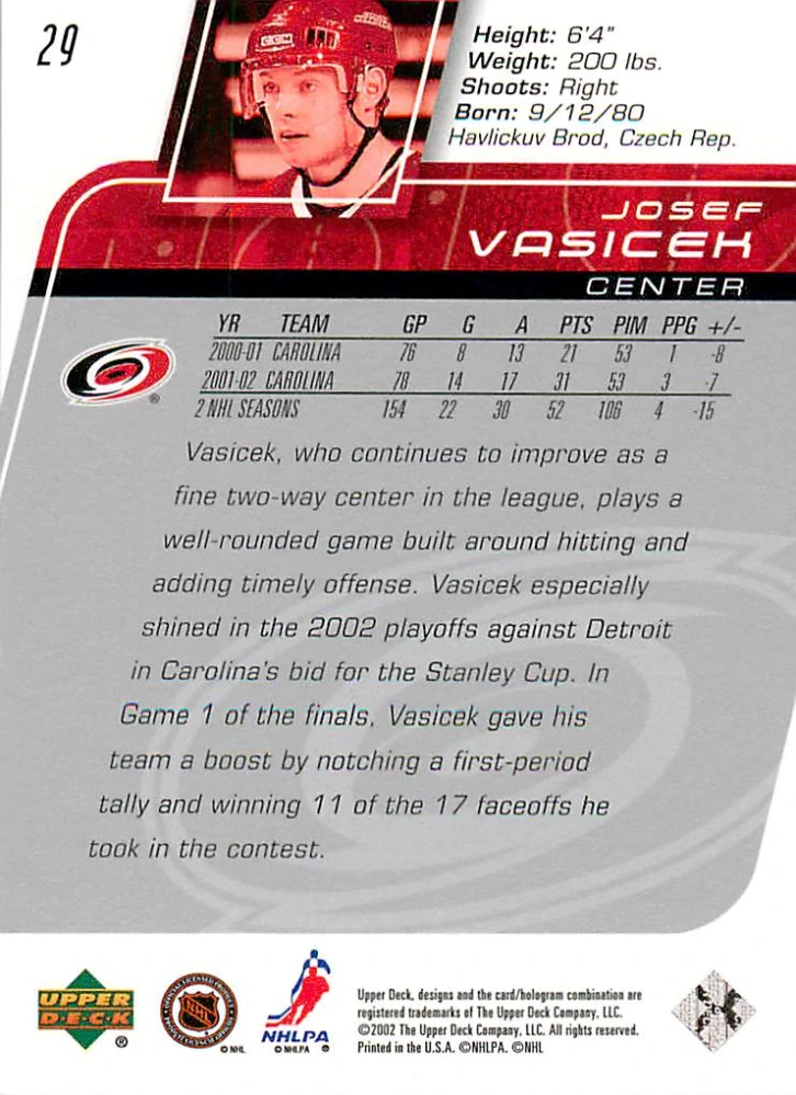 2002-03 UD Series 1 - Josef Vašíček #29