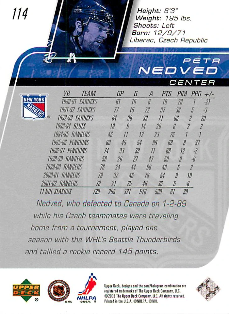 2002-03 UD Series 1 - Petr Nedvěd #114