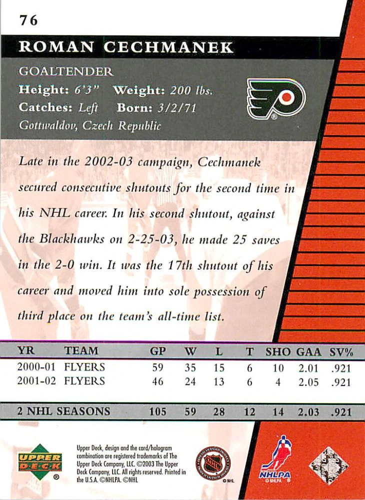 2002-03 UD Rookie Update - Roman Čechmánek #76