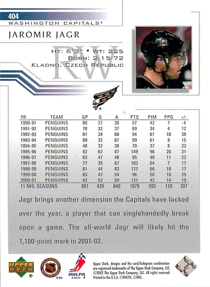 2001-02 UD Series 2 - Jaromír Jágr #404