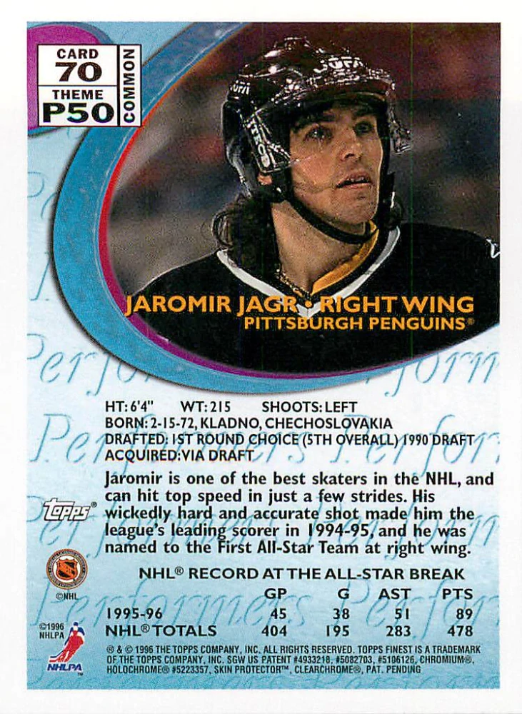 1995-96 Topps Finest - Jaromír Jágr #70