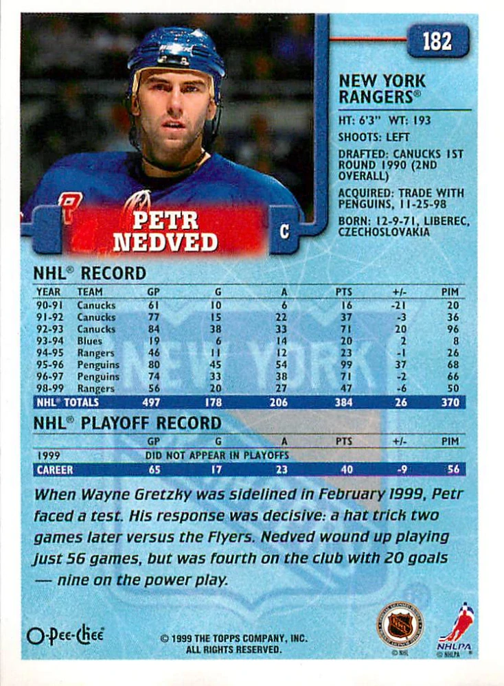 1999-00 O-Pee-Chee - Petr Nedvěd #182