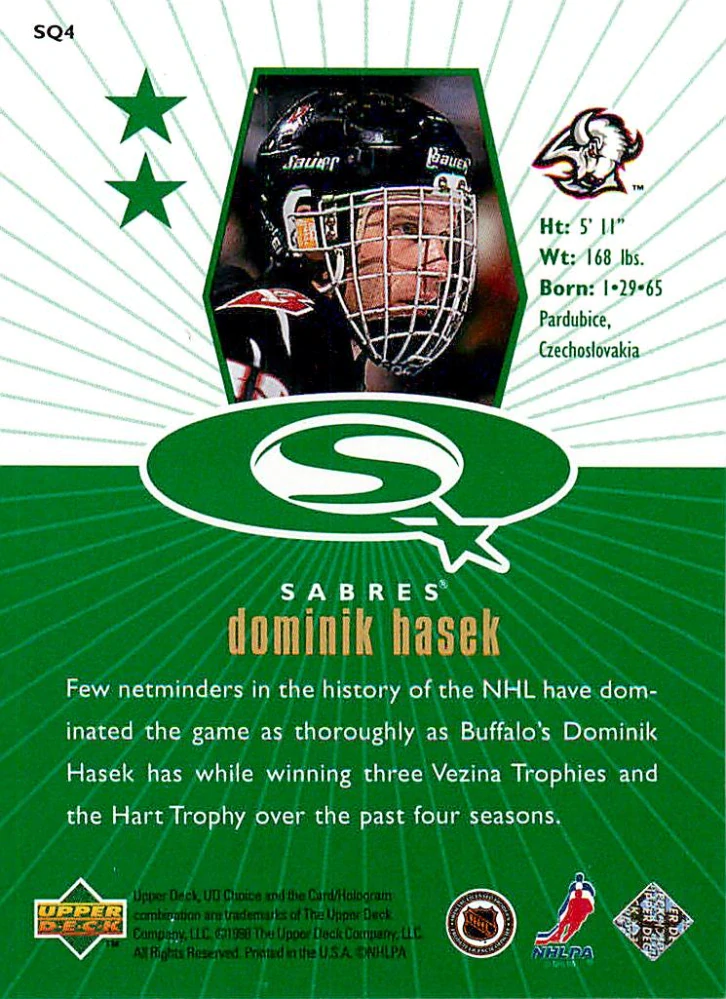1998-99 UD Choice - Dominik Hašek - Starquest Green #SQ4