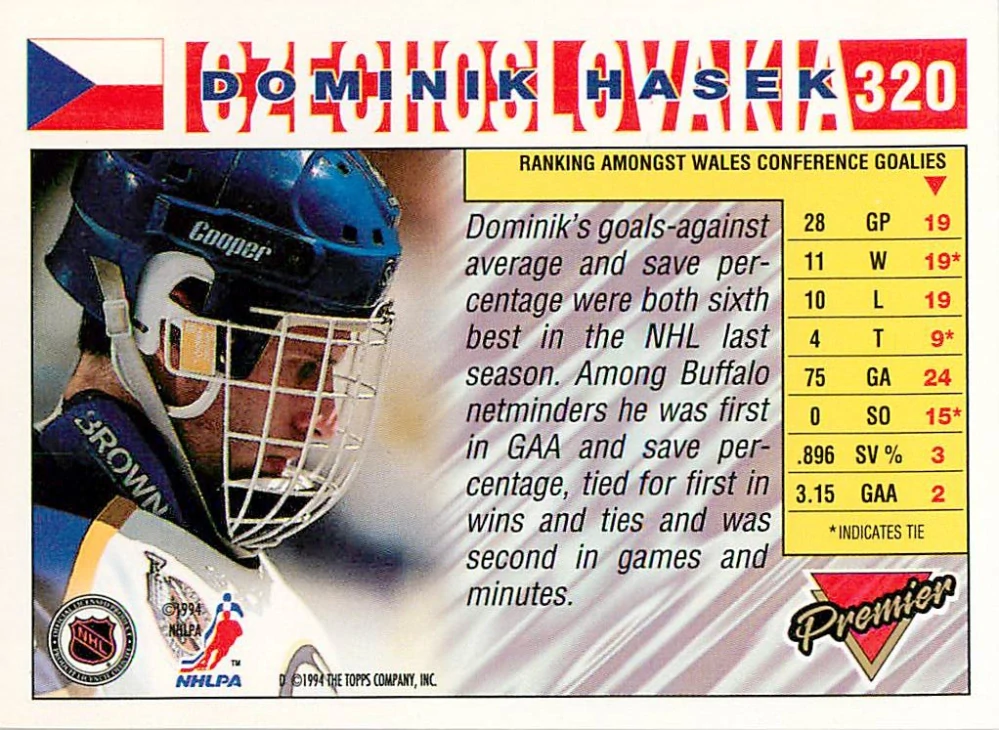 1993-94 Topps Premier - Dominik Hašek - Gold Premier #320