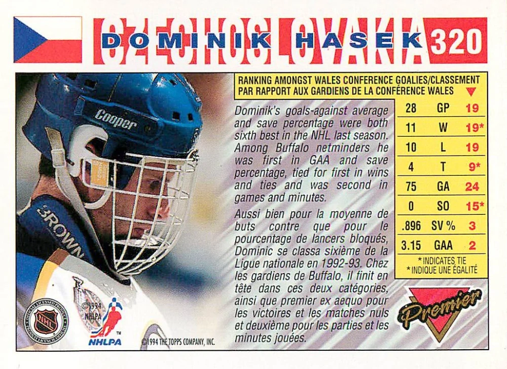 1993-94 O-Pee-Chee Premier - Dominik Hašek - Gold Premier #320