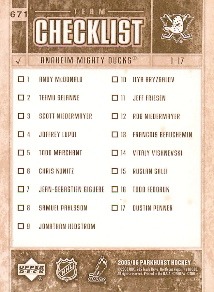 2005-06 UD Parkhurst - Jean-Sebastien Giguere - Checklist #671