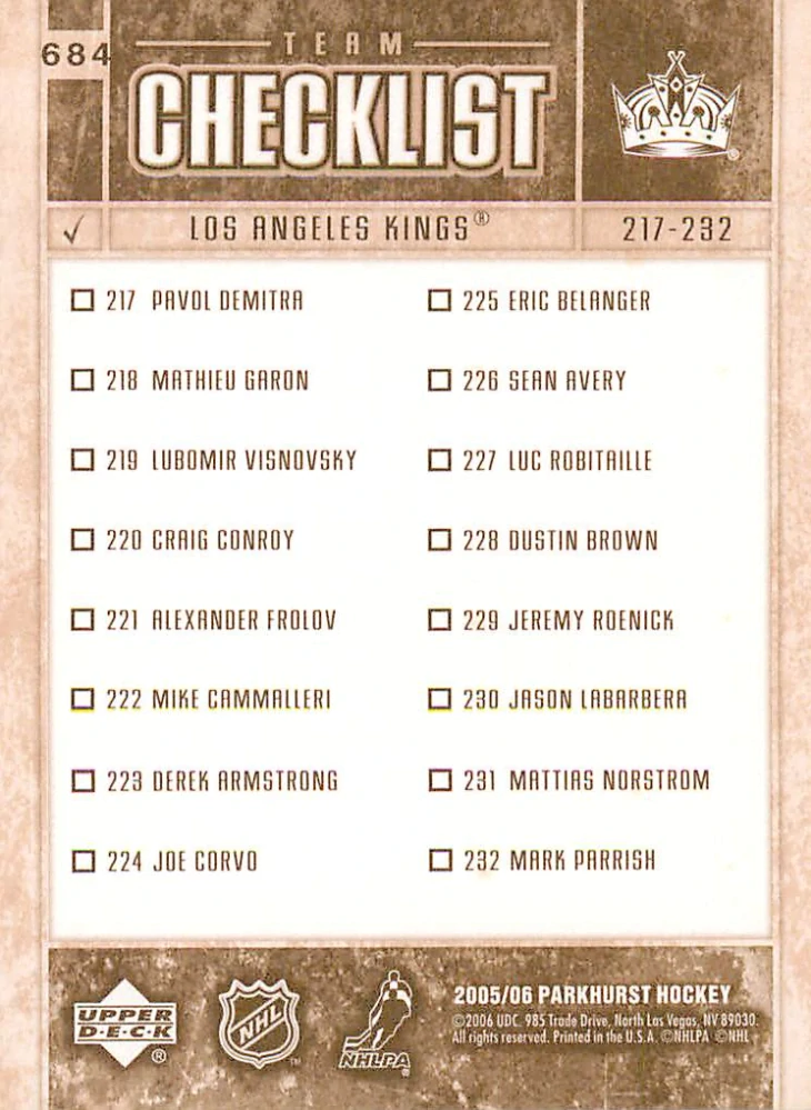 2005-06 UD Parkhurst - Luc Robitaille - Checklist #684