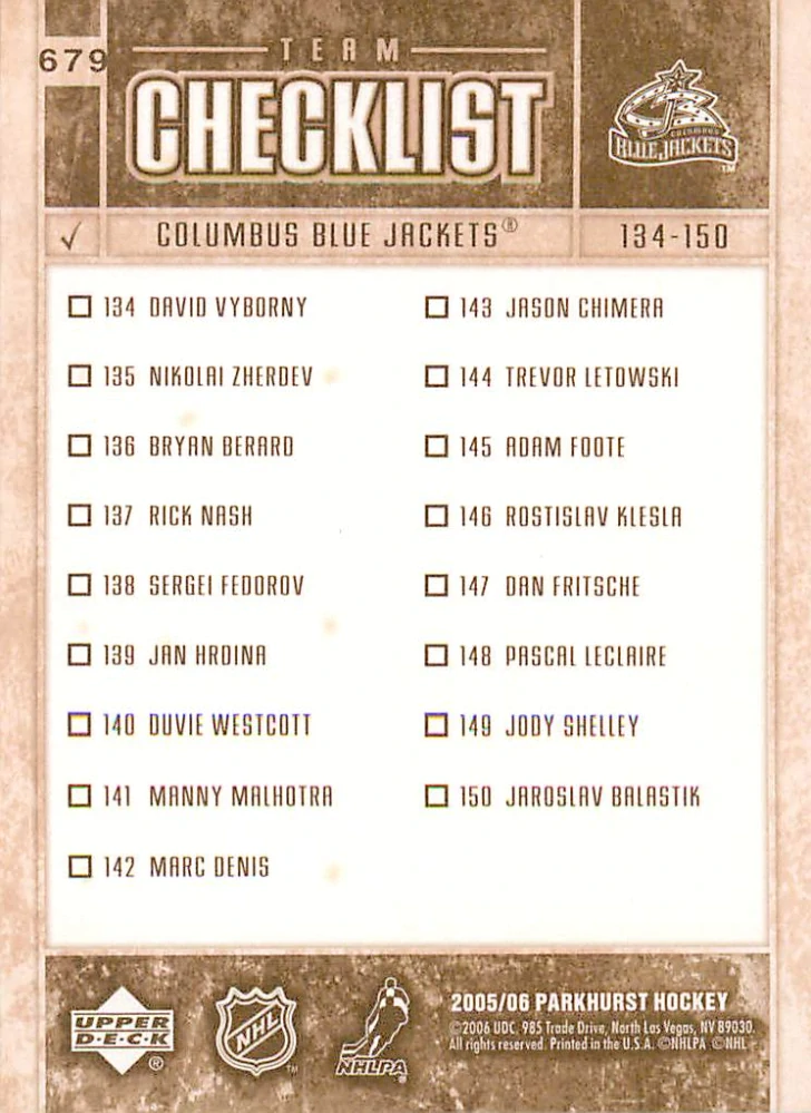 2005-06 UD Parkhurst - Rick Nash - Checklist #679
