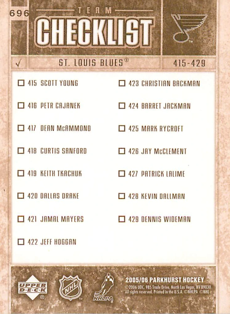 2005-06 UD Parkhurst - Keith Tkachuk - Checklist #696