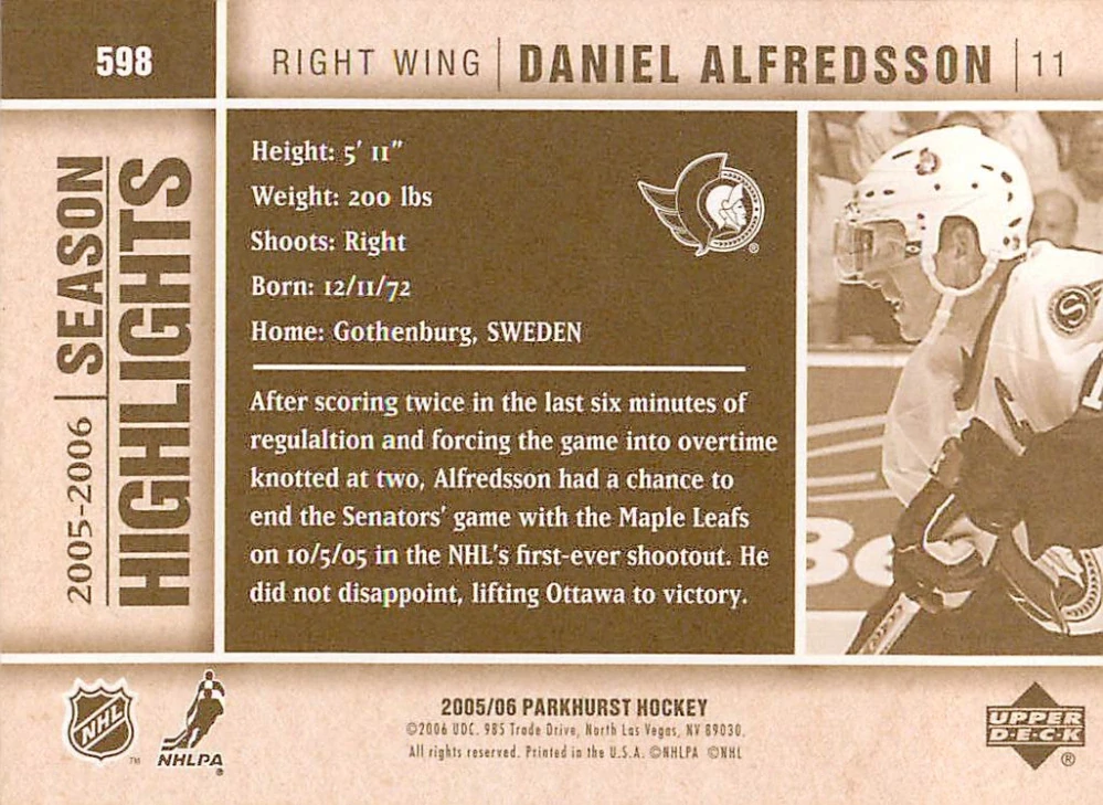 2005-06 UD Parkhurst - Daniel Alfredsson - Season Highlights #598