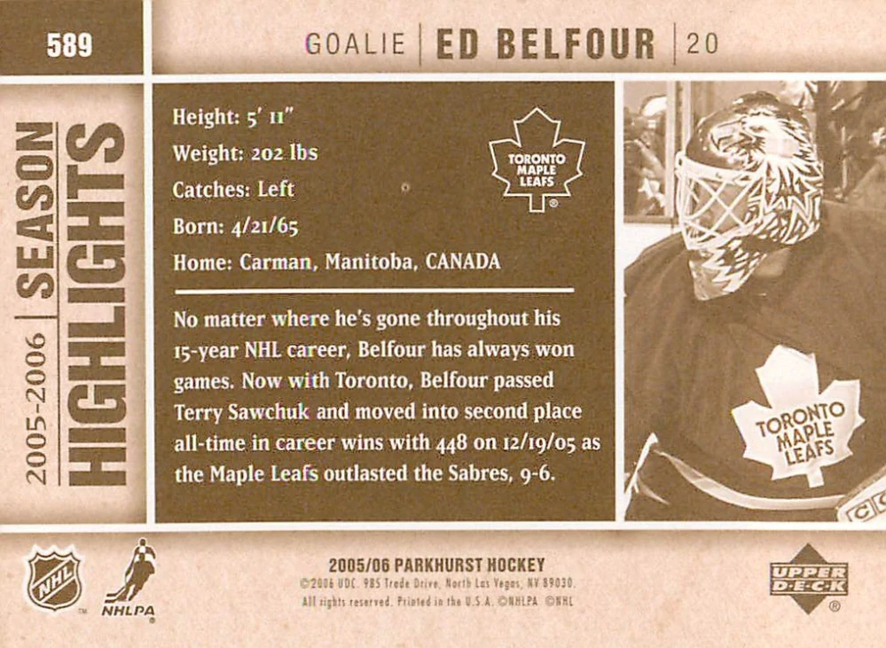 2005-06 UD Parkhurst - Ed Belfour - Season Highlights #589