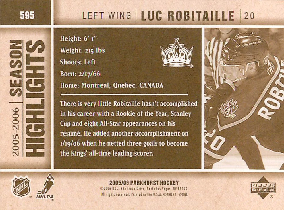 2005-06 UD Parkhurst - Luc Robitaille - Season Highlights #595