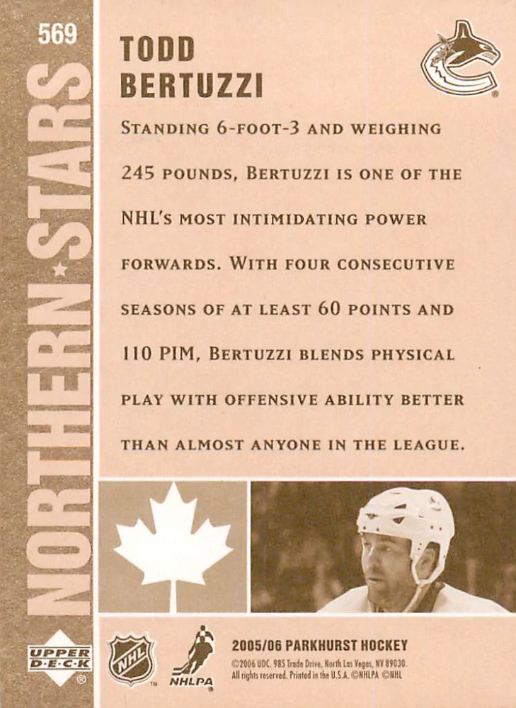 2005-06 UD Parkhurst - Todd Bertuzzi - Northern Stars #569