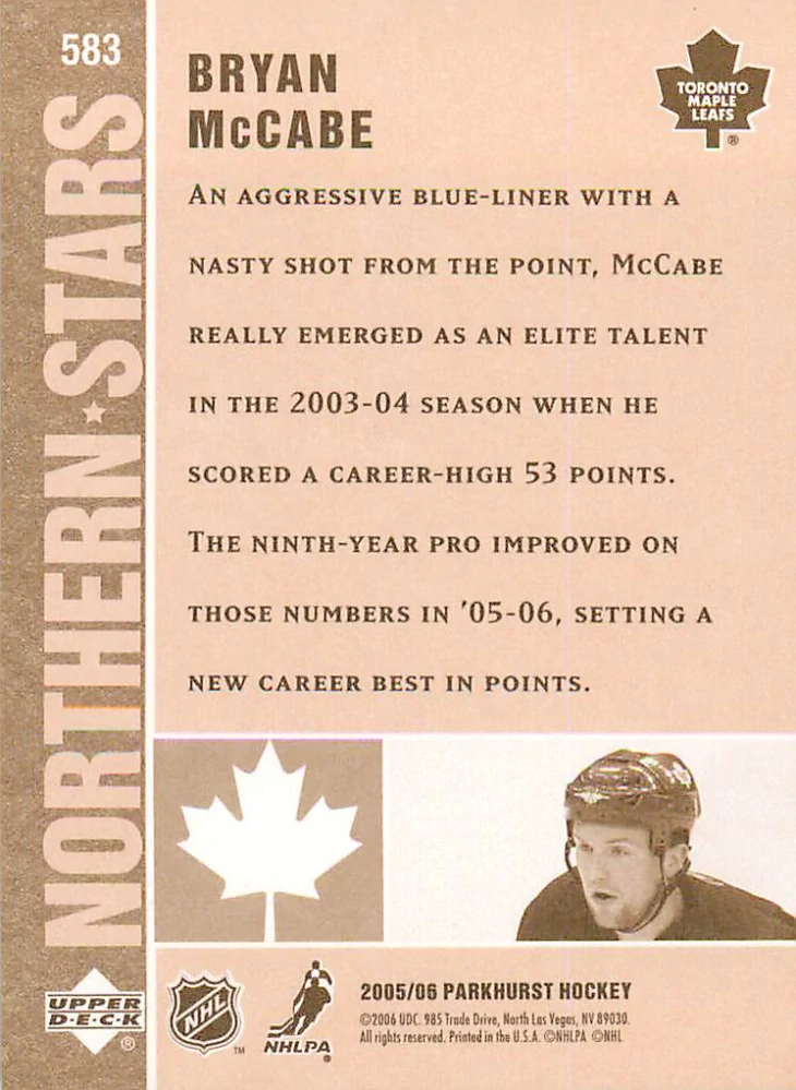 2005-06 UD Parkhurst - Bryan McCabe - Northern Stars #583