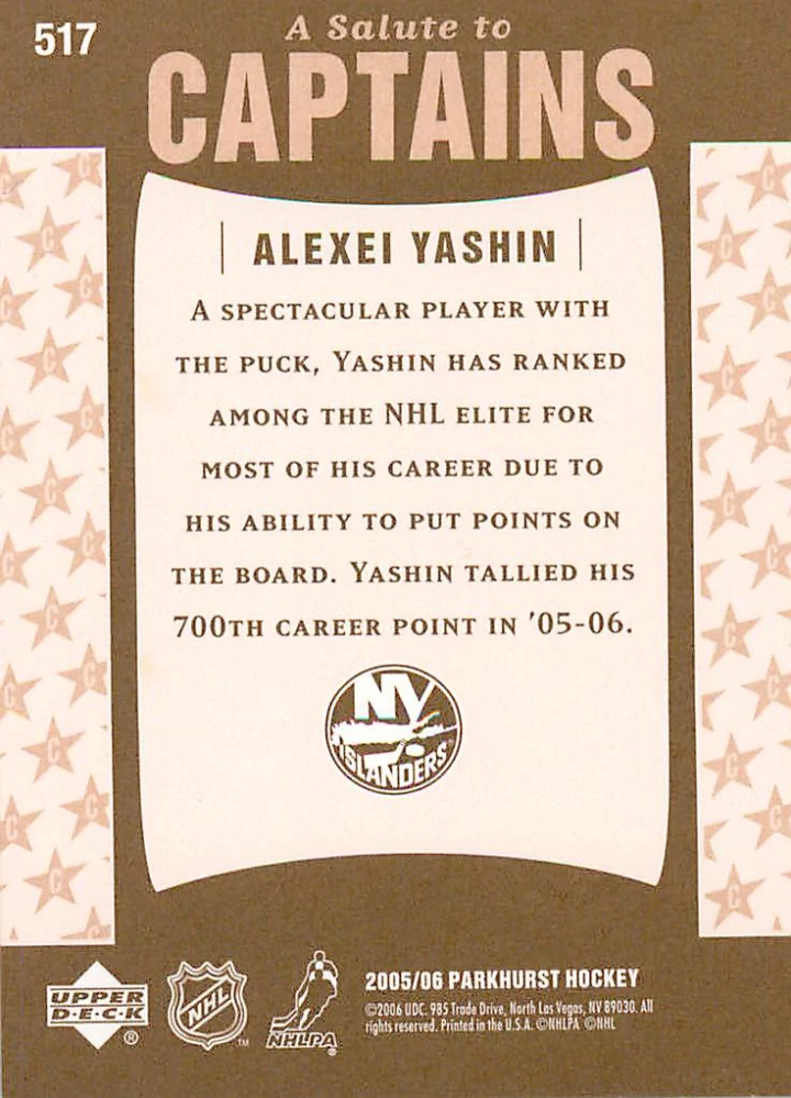 2005-06 UD Parkhurst - Alexei Yashin - A Salute to Captains #517