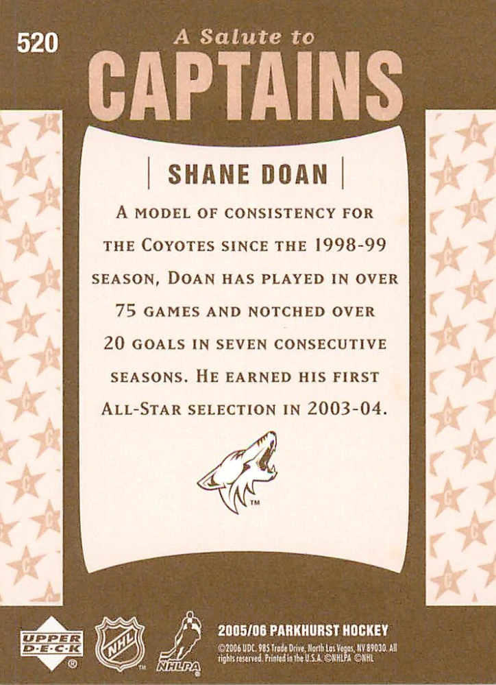 2005-06 UD Parkhurst - Shane Doan - A Salute to Captains #520