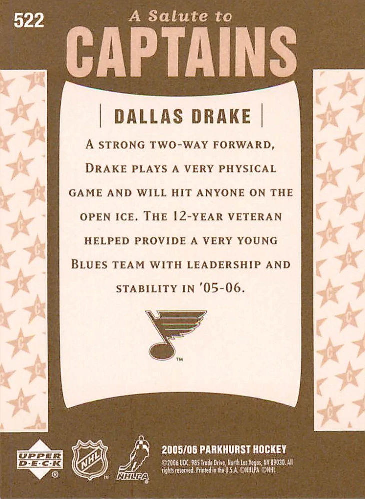 2005-06 UD Parkhurst - Dallas Drake - A Salute to Captains #522