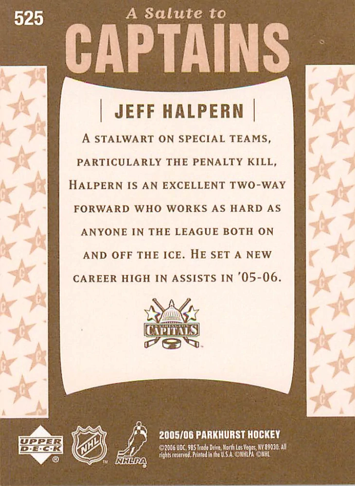 2005-06 UD Parkhurst - Jeff Halpern - A Salute to Captains #525