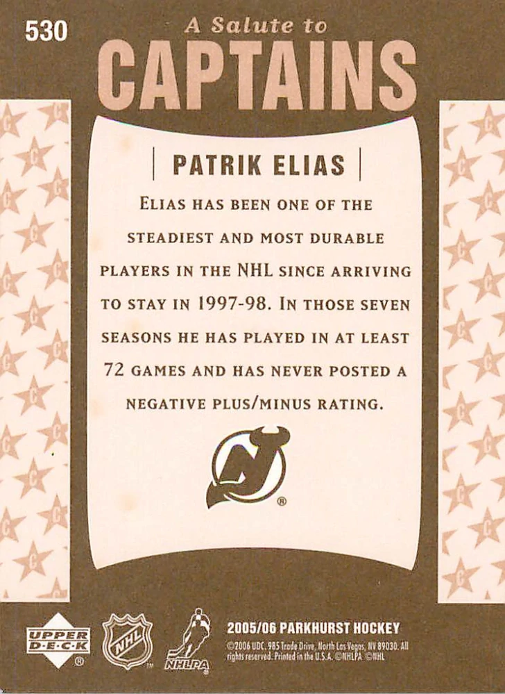 2005-06 UD Parkhurst - Patrik Eliáš - A Salute to Captains #530