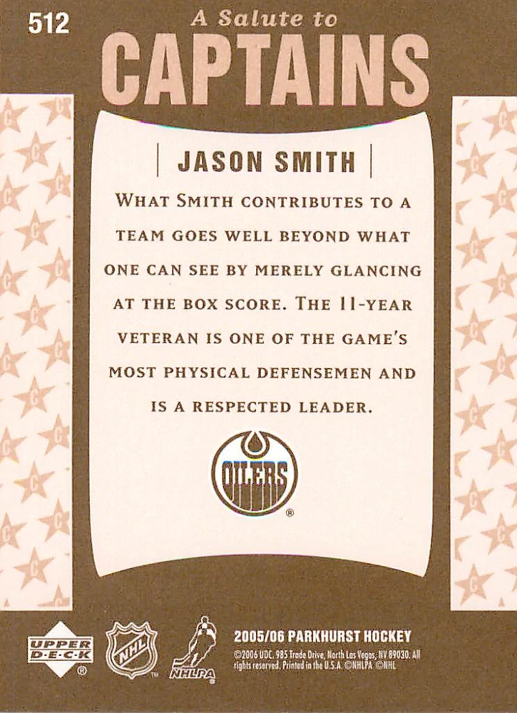 2005-06 UD Parkhurst - Jason Smith - A Salute to Captains #512