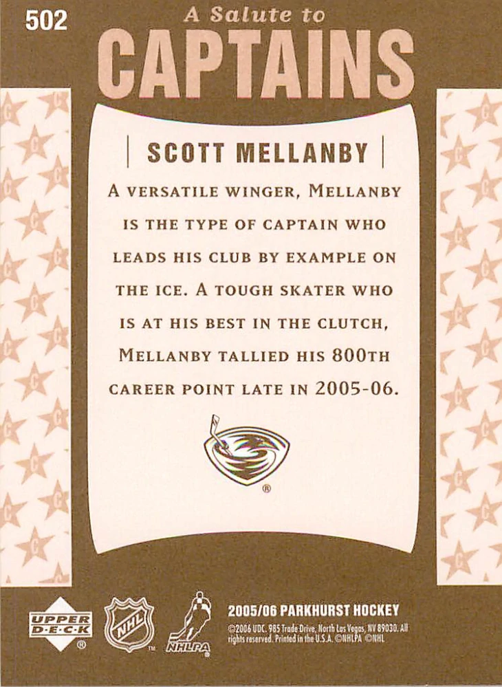 2005-06 UD Parkhurst - Scott Mellanby - A Salute to Captains #502