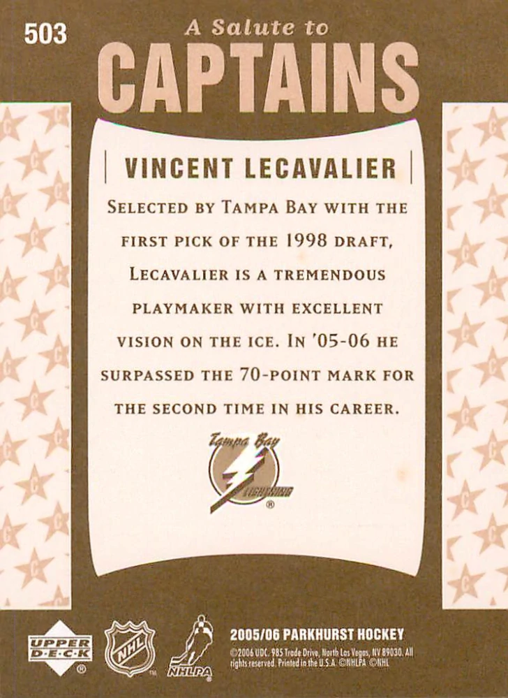 2005-06 UD Parkhurst - Vincent Lecavalier - A Salute to Captains #503