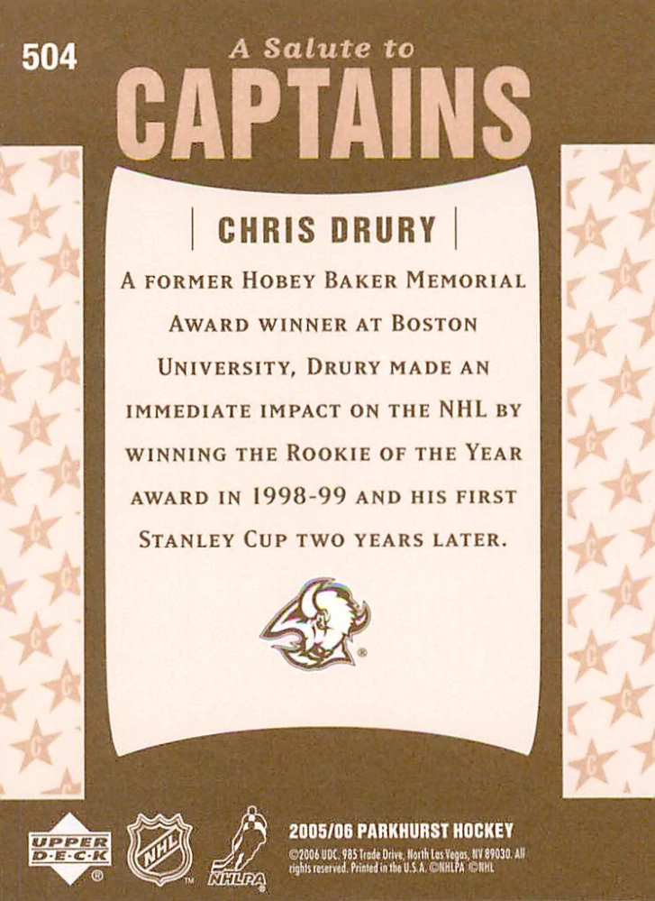 2005-06 UD Parkhurst - Chris Drury - A Salute to Captains #504