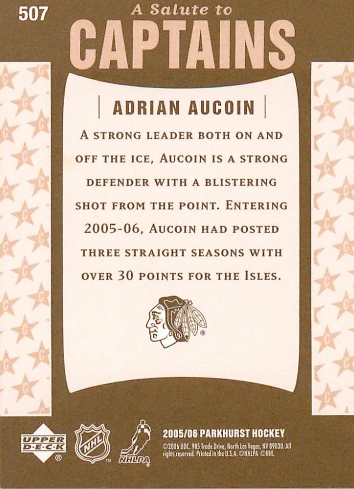 2005-06 UD Parkhurst - Adrian Aucoin - A Salute to Captains #507
