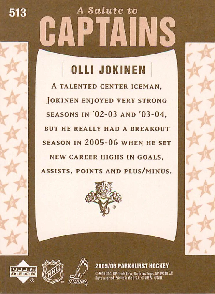 2005-06 UD Parkhurst - Olli Jokinen - A Salute to Captains #513
