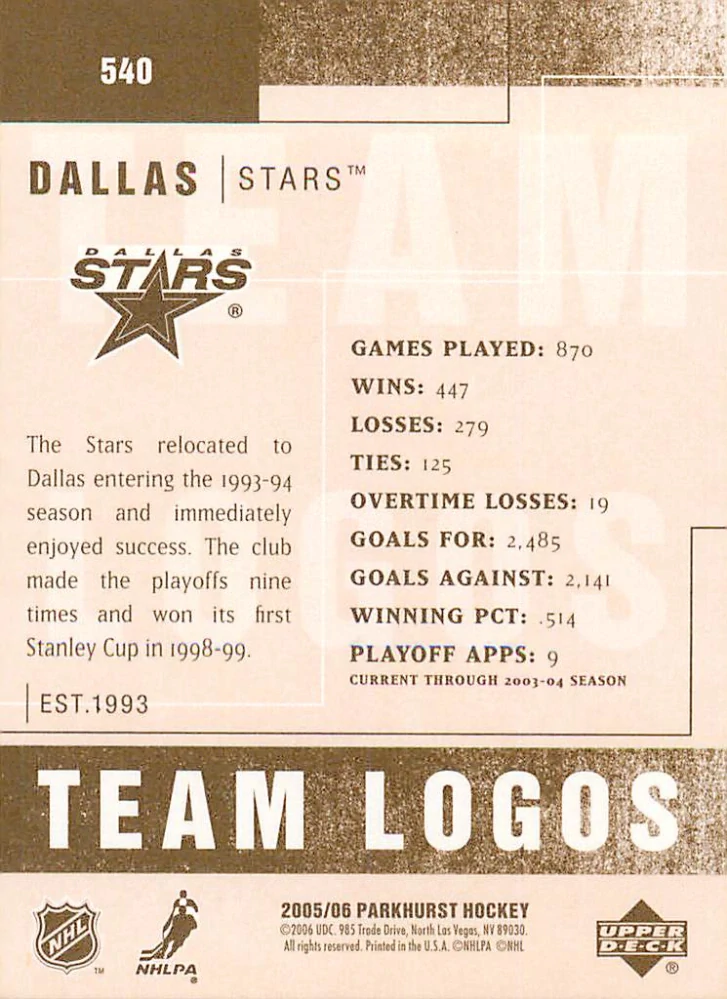2005-06 UD Parkhurst - Dallas Stars - Team Logos #540