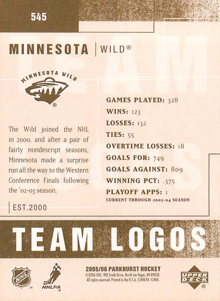 2005-06 UD Parkhurst - Minnesota Wild - Team Logos #545