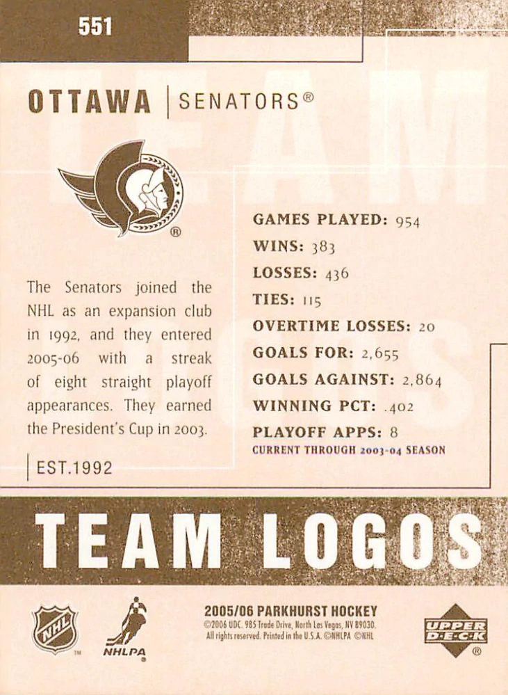 2005-06 UD Parkhurst - Ottawa Senators - Team Logos #551