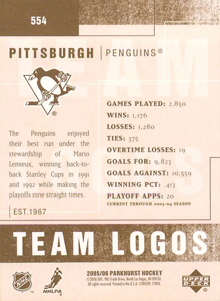 2005-06 UD Parkhurst - Pittsburgh Penguins - Team Logos #554