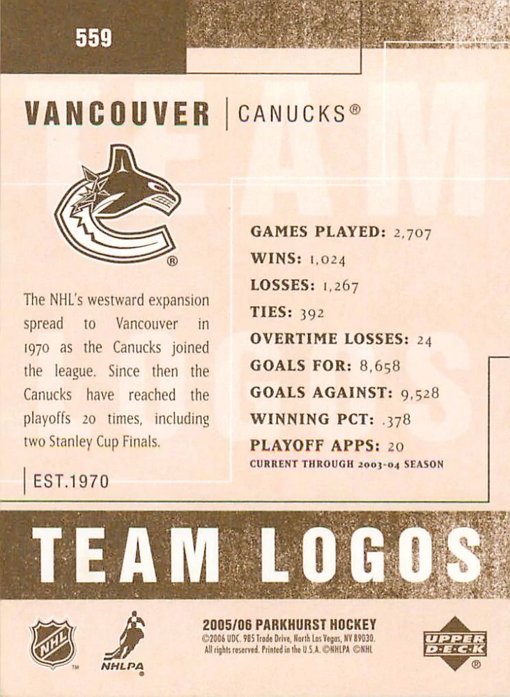2005-06 UD Parkhurst - Vancouver Canucks - Team Logos #559