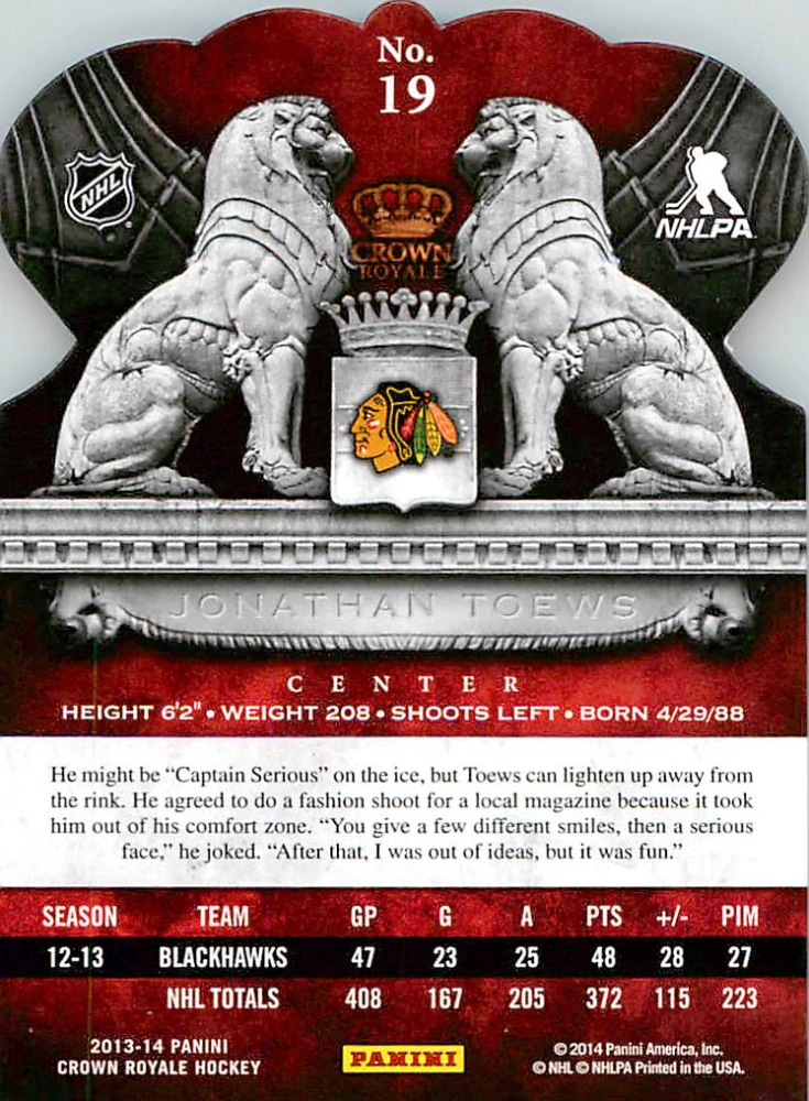 2013-14 Panini Crown Royale - Jonathan Toews #19