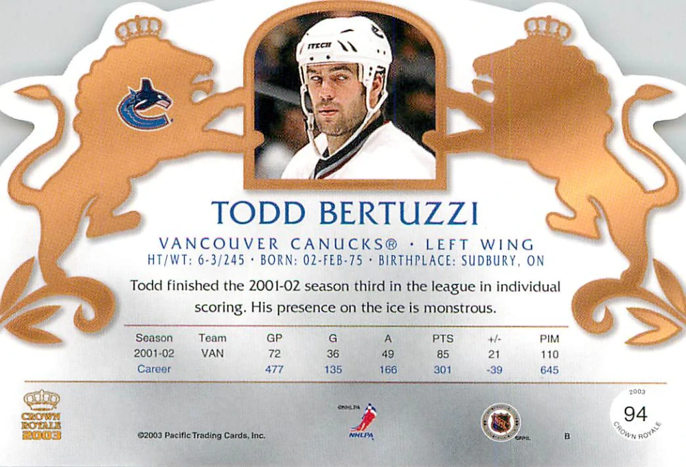 2002-03 Pacific Crown Royale - Todd Bertuzzi #94
