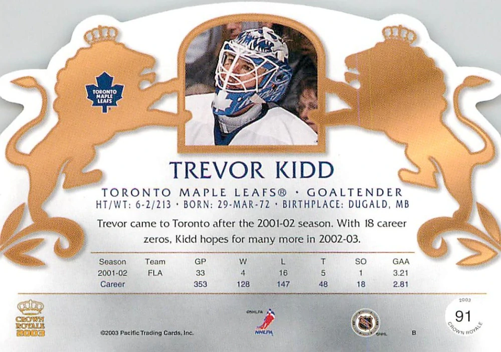 2002-03 Pacific Crown Royale - Trevor Kidd #91