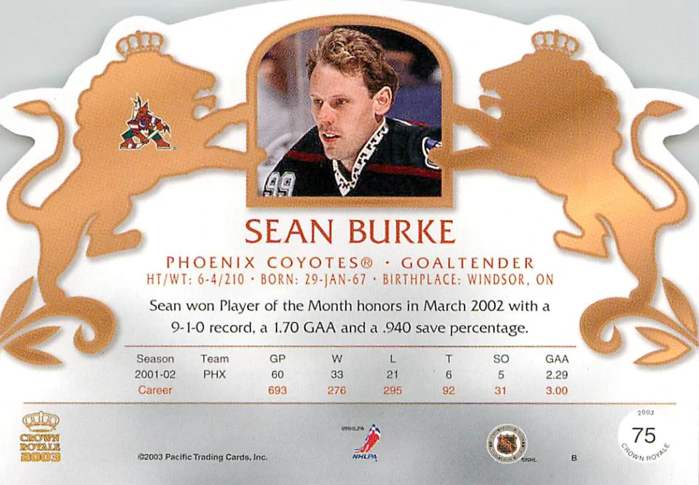 2002-03 Pacific Crown Royale - Sean Burke #75