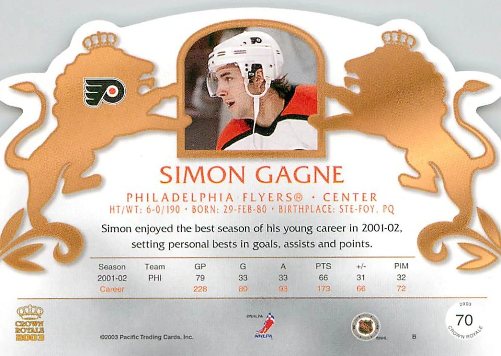 2002-03 Pacific Crown Royale - Simon Gagne #70
