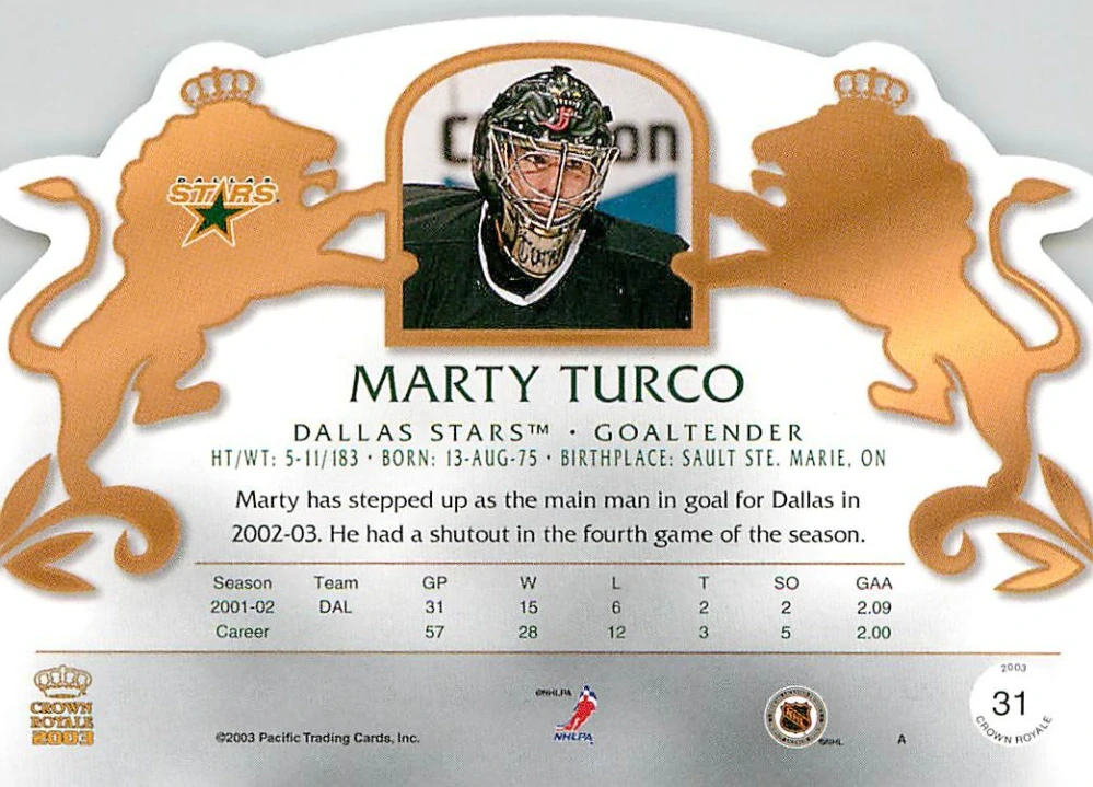 2002-03 Pacific Crown Royale - Marty Turco #31