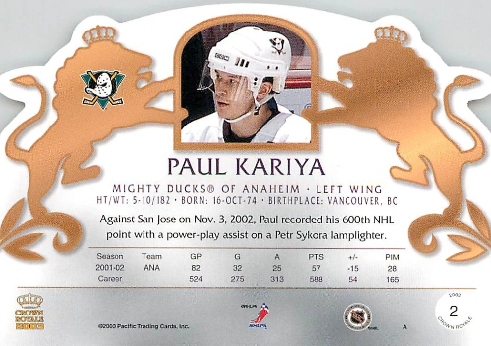 2002-03 Pacific Crown Royale - Paul Kariya #2