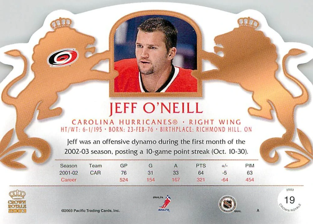 2002-03 Pacific Crown Royale - Jeff O'Neill #19
