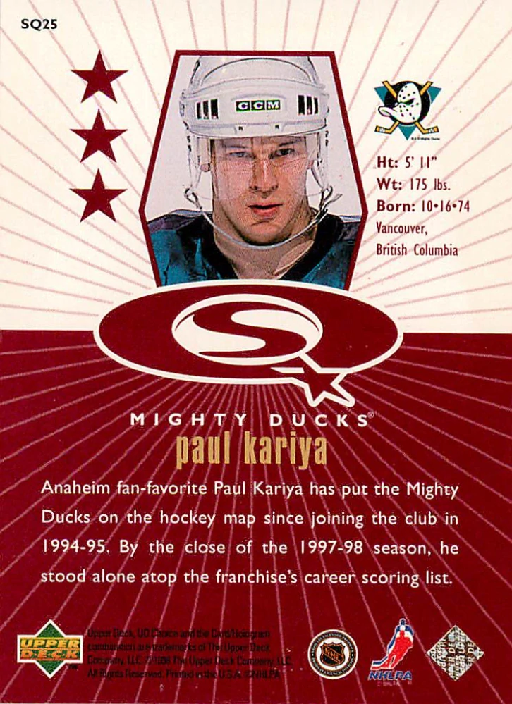1998-99 UD Choice - Paul Kariya - Starquest Red #SQ25