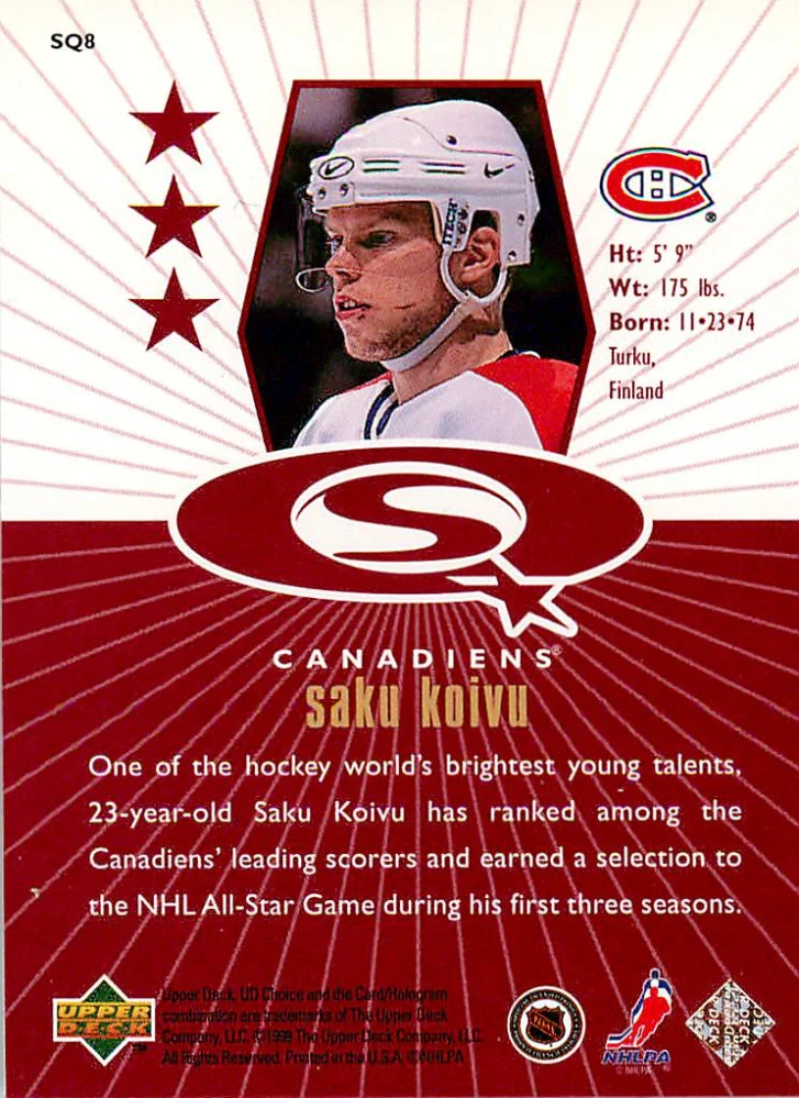 1998-99 UD Choice - Saku Koivu - Starquest Red #SQ8