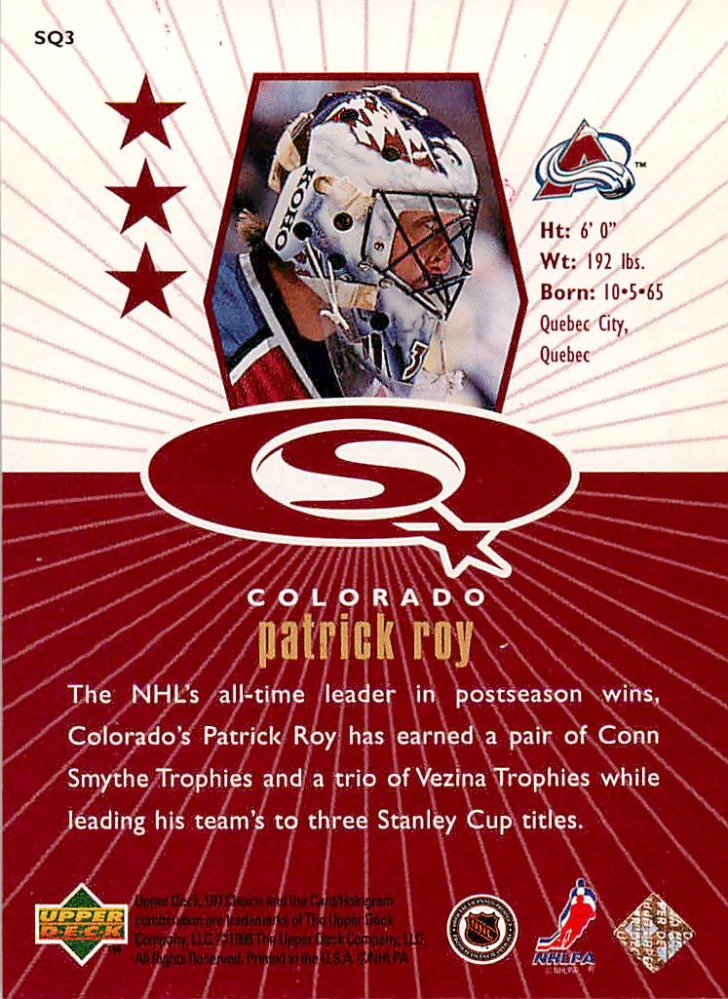 1998-99 UD Choice - Patrick Roy - Starquest Red #SQ3