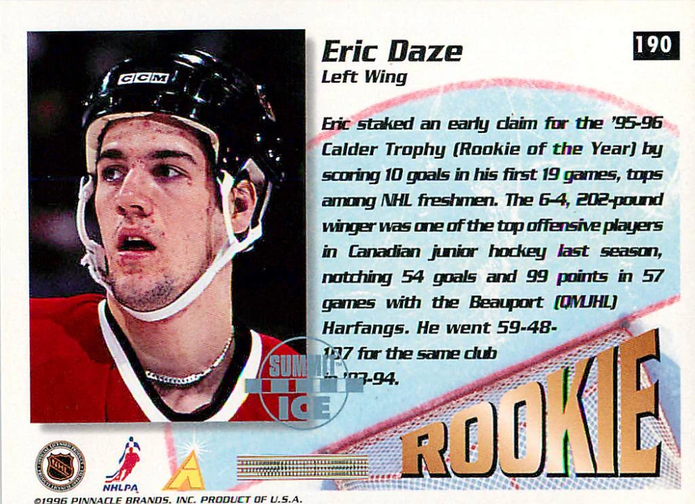 1995-96 Pinnacle Summit - Eric Daze - Rookie Summit Ice #190
