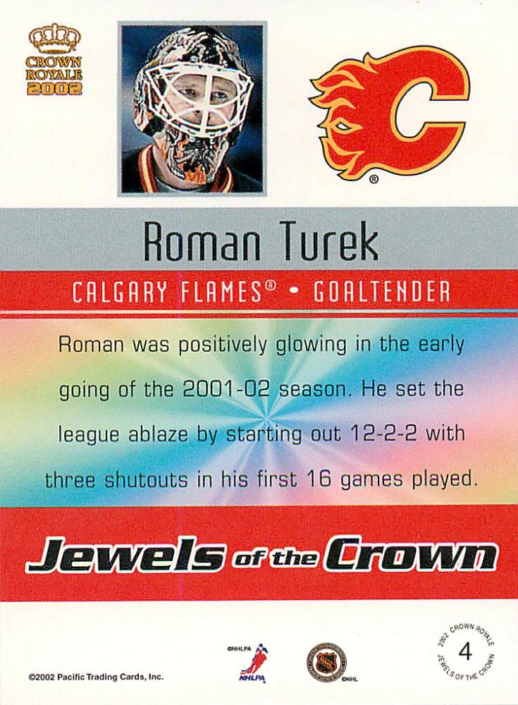 2001-02 Pacific Crown Royale - Roman Turek - Jewels of the Crown #4