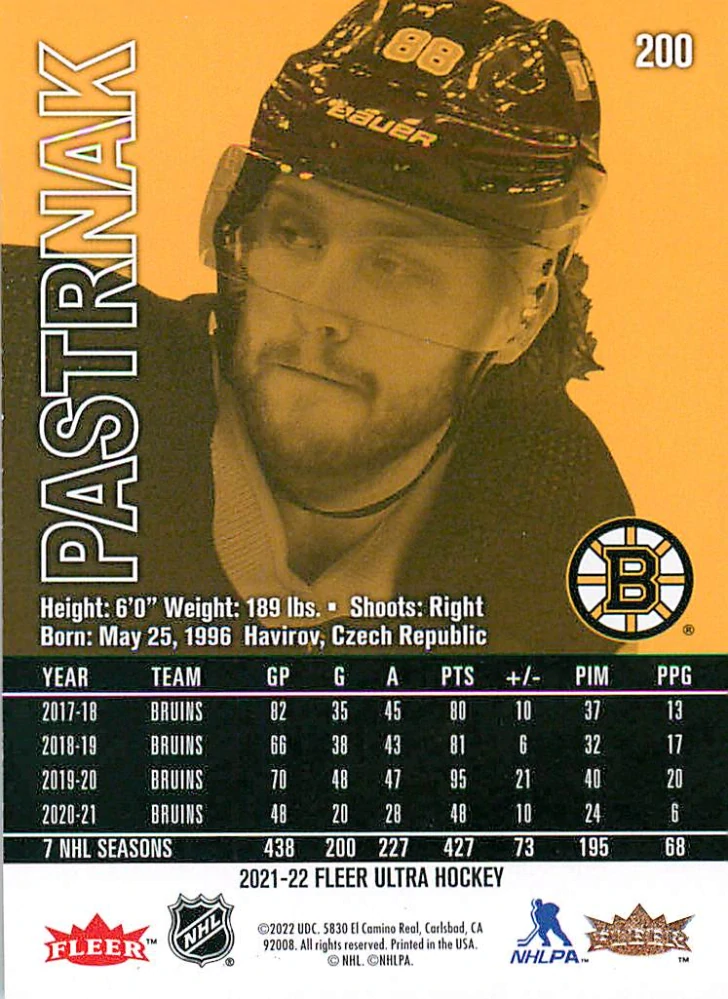 2021-22 UD Fleer Ultra - David Pastrňák - Silver Foil #200