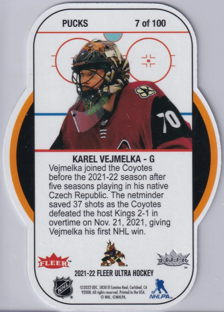2021-22 UD Fleer Ultra - Karel Vejmelka - Pucks #7